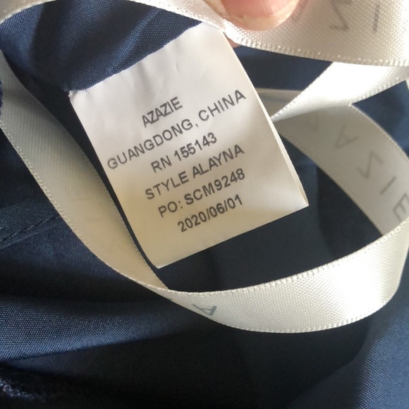 Azazie Alayna Short Bridesmaid A Line Dress Navy Sz J12 High Neck Sheer Chiffon - Picture 10 of 11